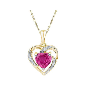 10kt Yellow Gold Heart Pendant with Lab - Created Pink Sapphire and Diamonds | Splendid Jewellery - Splendid Jewellery