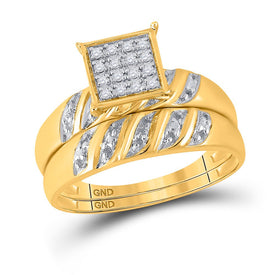 10kt Yellow Gold His and Hers Round Diamond Cluster Wedding Set - A Timeless Celebration of Love Front view from the 10Kt Yellow Gold His Hers Round Diamond Cluster Matching Wedding Set 1 12 Cttwpin42203 collection by Splendid Jewellery