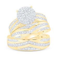 Load image into Gallery viewer, 10kt Yellow Gold His Hers Round Diamond Cluster Matching Wedding Set 1-1/5 Cttw | Eternal Love Collection Top view from the 10Kt Yellow Gold His Hers Round Diamond Cluster Matching Wedding Set 1 1 5 Cttwpin213741 collection by Splendid Jewellery
