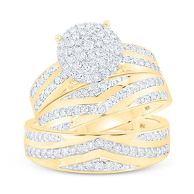 10kt Yellow Gold His Hers Round Diamond Cluster Matching Wedding Set 1-1/5 Cttw | Eternal Love Collection Top view from the 10Kt Yellow Gold His Hers Round Diamond Cluster Matching Wedding Set 1 1 5 Cttwpin213741 collection by Splendid Jewellery