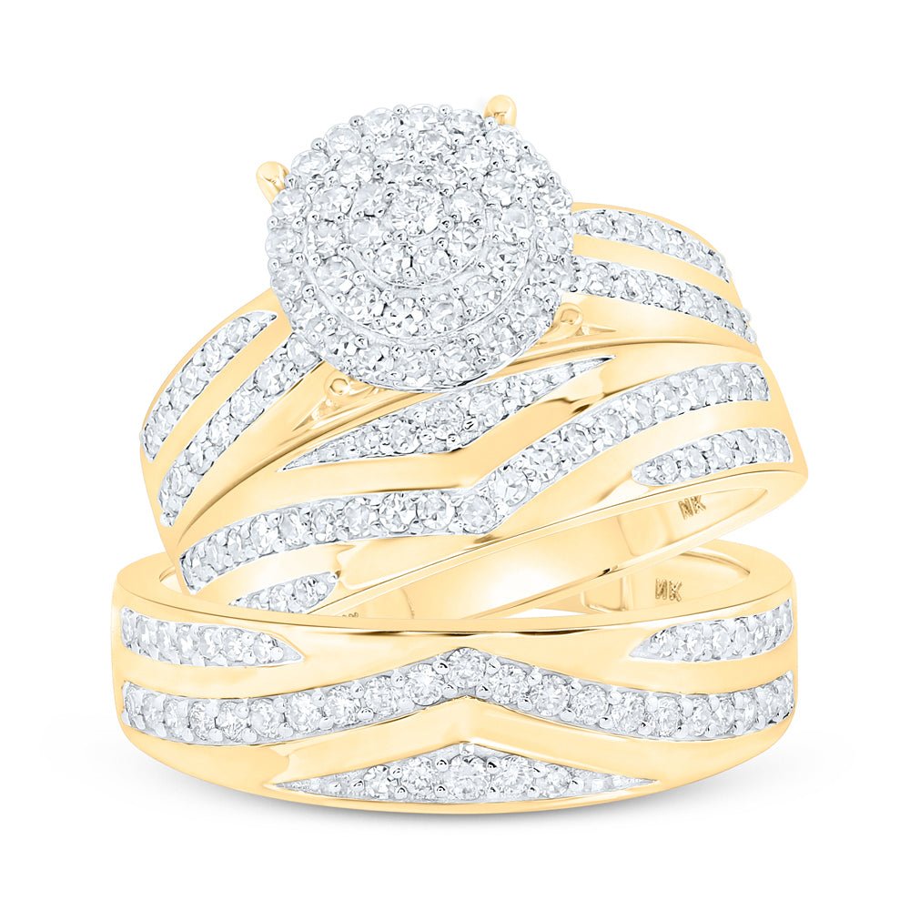 10kt Yellow Gold His Hers Round Diamond Cluster Matching Wedding Set 1-1/5 Cttw | Eternal Love Collection Top view from the 10Kt Yellow Gold His Hers Round Diamond Cluster Matching Wedding Set 1 1 5 Cttwpin213741 collection by Splendid Jewellery