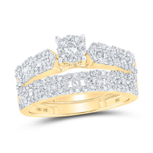 Load image into Gallery viewer, 10kt Yellow Gold His Hers Round Diamond Cluster Matching Wedding Set 1 - 3/8 Cttw | Eternal Love Collection - Splendid Jewellery