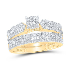 10kt Yellow Gold His Hers Round Diamond Cluster Matching Wedding Set 1 - 3/8 Cttw | Eternal Love Collection - Splendid Jewellery