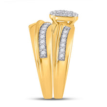 Load image into Gallery viewer, 10kt Yellow Gold His Hers Round Diamond Cluster Matching Wedding Set 1 Cttw | Eternal Love Collection Side view from the 10Kt Yellow Gold His Hers Round Diamond Cluster Matching Wedding Set 1 Cttwpin285290 collection by Splendid Jewellery