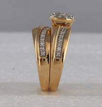 Load image into Gallery viewer, 10kt Yellow Gold His Hers Round Diamond Cluster Matching Wedding Set 1 Cttw | Eternal Love Collection Front view from the 10Kt Yellow Gold His Hers Round Diamond Cluster Matching Wedding Set 1 Cttwpin285290 collection by Splendid Jewellery