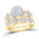 10kt Yellow Gold His Hers Round Diamond Cluster Matching Wedding Set 1 Cttw | Eternal Love Collection - Splendid Jewellery