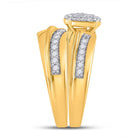 10kt Yellow Gold His Hers Round Diamond Cluster Matching Wedding Set 1 Cttw | Eternal Love Collection - Splendid Jewellery