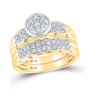 10kt Yellow Gold His Hers Round Diamond Cluster Matching Wedding Set - Eternal Love - Splendid Jewellery