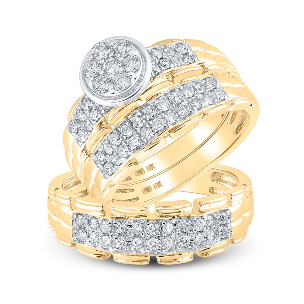 10kt Yellow Gold His Hers Round Diamond Cluster Matching Wedding Set - Eternal Love - Splendid Jewellery