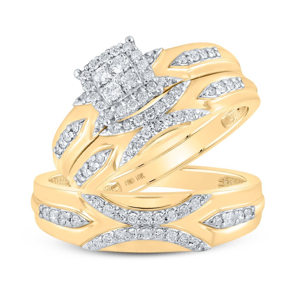 10kt Yellow Gold His Hers Round Diamond Cluster Wedding Set - A Radiant Union of Love - Splendid Jewellery
