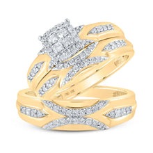 Load image into Gallery viewer, 10kt Yellow Gold His Hers Round Diamond Cluster Wedding Set - A Radiant Union of Love Top view from the 10Kt Yellow Gold His Hers Round Diamond Cluster Matching Wedding Set 1 2 Cttwpin214701 collection by Splendid Jewellery