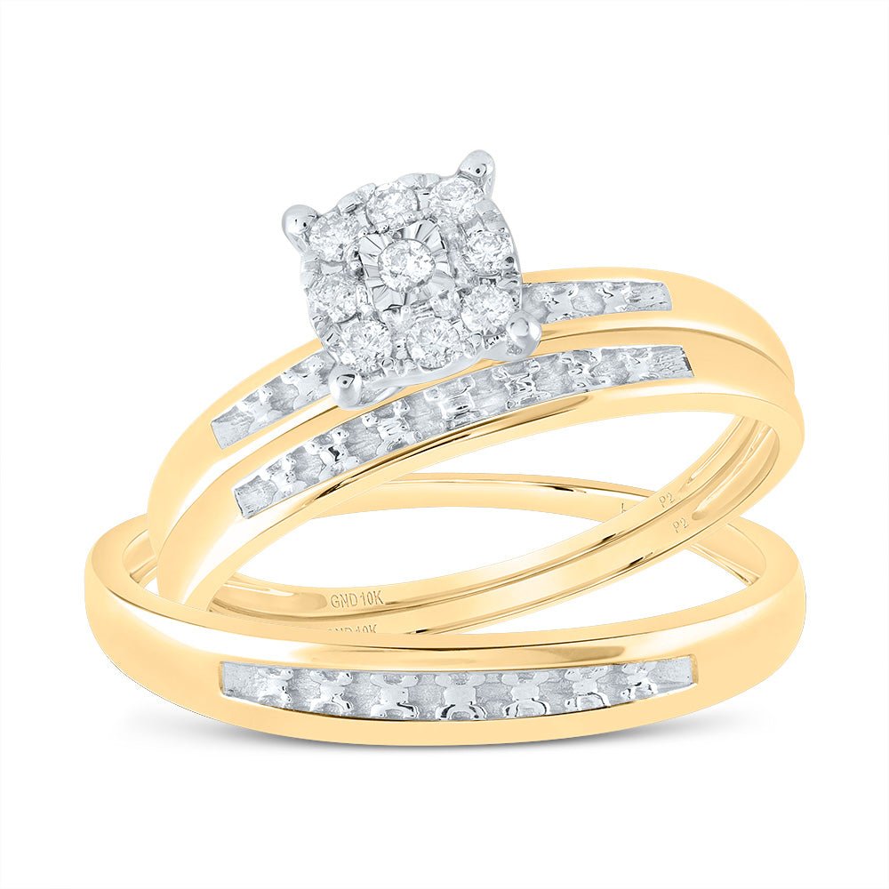 10kt Yellow Gold His Hers Round Diamond Cluster Wedding Set - A Timeless Union of Love - Splendid Jewellery