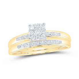 10kt Yellow Gold His Hers Round Diamond Cluster Wedding Set - A Timeless Union of Love - Splendid Jewellery