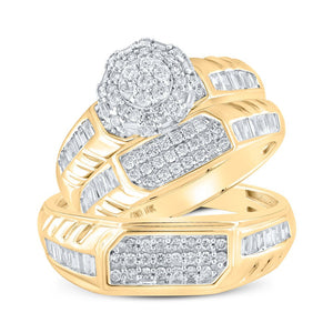 10kt Yellow Gold His Hers Round Diamond Cluster Wedding Set - Eternal Love - Splendid Jewellery