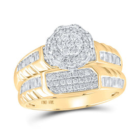 10kt Yellow Gold His Hers Round Diamond Cluster Wedding Set - Eternal Love Side 2 view from the 10Kt Yellow Gold His Hers Round Diamond Cluster Matching Wedding Set 1 Cttwpin214729 collection by Splendid Jewellery