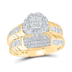 10kt Yellow Gold His Hers Round Diamond Cluster Wedding Set - Eternal Love - Splendid Jewellery