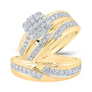 10kt Yellow Gold His Hers Round Diamond Square Matching Wedding Set 1 Cttw | Splendid Jewellery - "The Mesmerizing Brilliance Wedding Set" - Splendid Jewellery