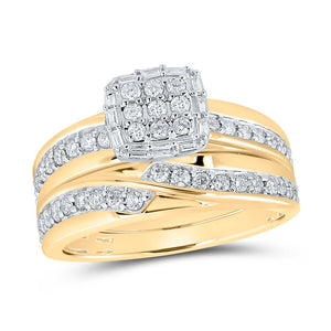 10kt Yellow Gold His Hers Round Diamond Square Matching Wedding Set 1 Cttw | Splendid Jewellery - "The Mesmerizing Brilliance Wedding Set" - Splendid Jewellery