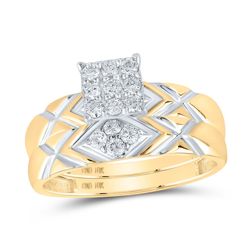 10kt Yellow Gold His Hers Round Diamond Square Matching Wedding Set 1/2 Cttw | Eternal Love Collection - Splendid Jewellery