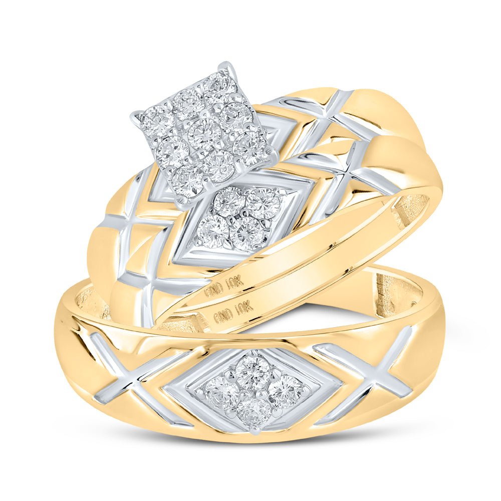 10kt Yellow Gold His Hers Round Diamond Square Matching Wedding Set 1/2 Cttw | Eternal Love Collection - Splendid Jewellery