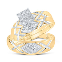 Load image into Gallery viewer, 10kt Yellow Gold His Hers Round Diamond Square Matching Wedding Set 1/2 Cttw | Eternal Love Collection Top view from the 10Kt Yellow Gold His Hers Round Diamond Square Matching Wedding Set 1 2 Cttwpin214423 collection by Splendid Jewellery