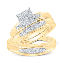 Load image into Gallery viewer, 10kt Yellow Gold His Hers Round Diamond Square Matching Wedding Set 1/2 Cttw | Radiant Love Collection Top view from the 10Kt Yellow Gold His Hers Round Diamond Square Matching Wedding Set 1 2 Cttwpin214727 collection by Splendid Jewellery
