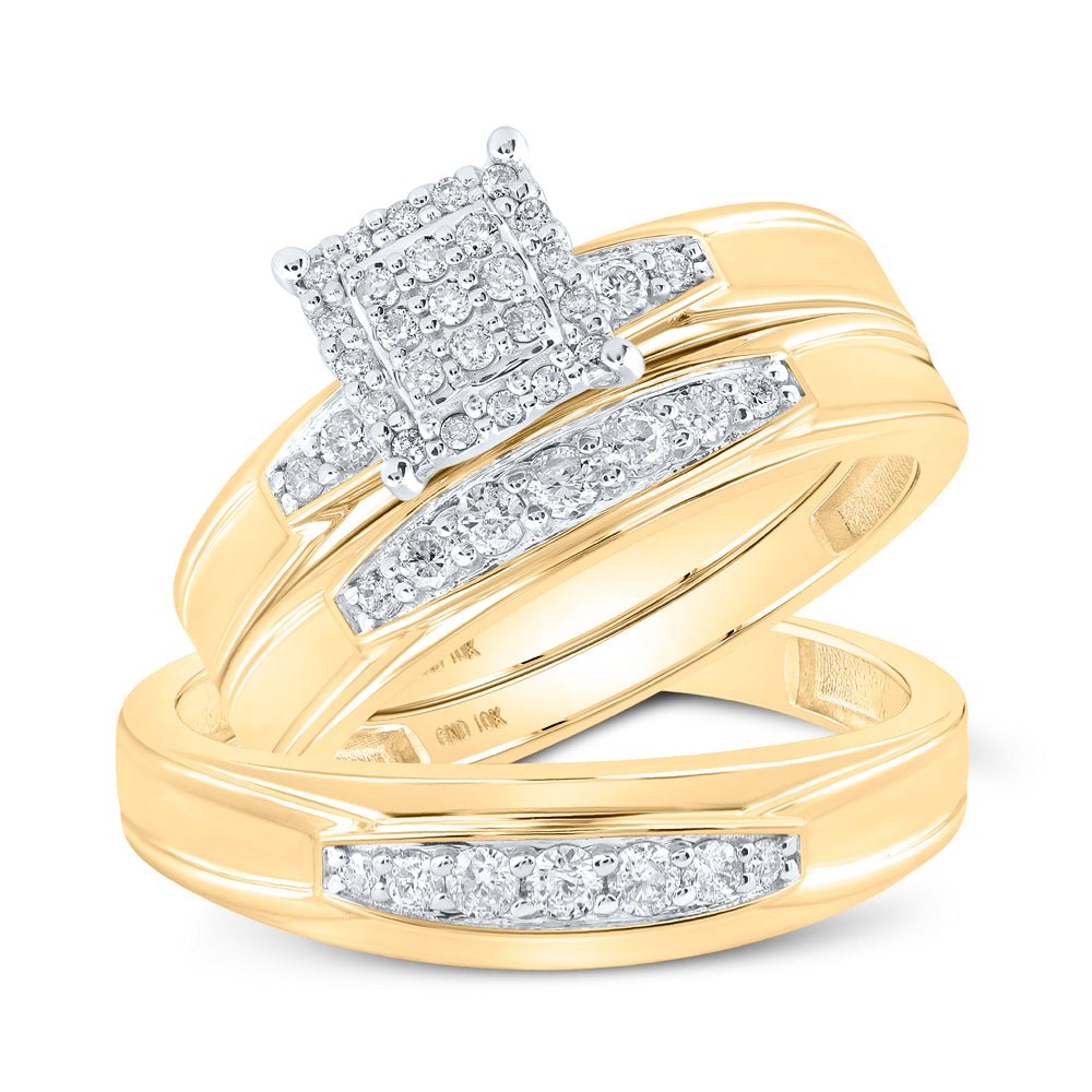 10kt Yellow Gold His Hers Round Diamond Square Matching Wedding Set 1/2 Cttw | Radiant Love Collection - Splendid Jewellery