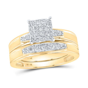 10kt Yellow Gold His Hers Round Diamond Square Matching Wedding Set 1/2 Cttw | Radiant Love Collection - Splendid Jewellery