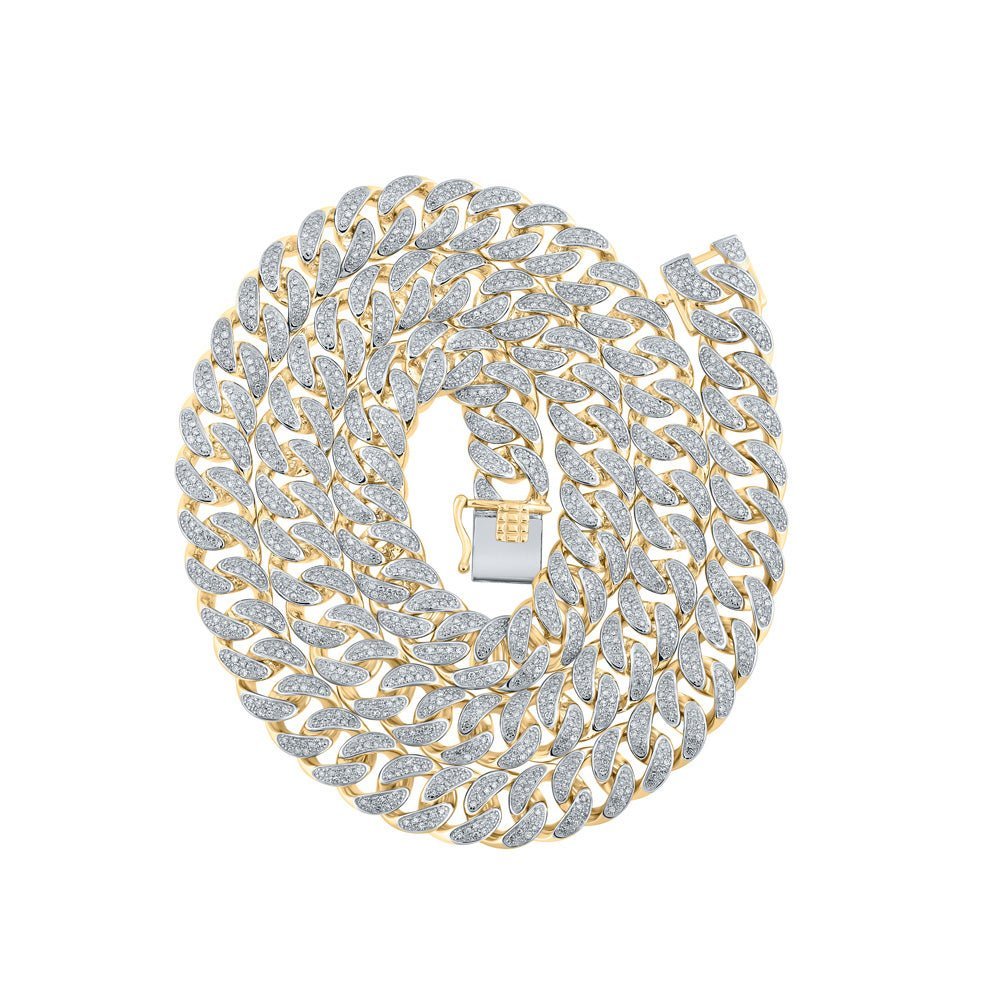 10kt Yellow Gold Men's 20 - inch Cuban Link Chain Necklace with 5 Cttw Round Diamond - A Dazzling Statement Piece by Splendid Jewellery - Splendid Jewellery