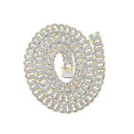 10kt Yellow Gold Men's 20 - inch Cuban Link Chain Necklace with 5 Cttw Round Diamond - A Dazzling Statement Piece by Splendid Jewellery - Splendid Jewellery