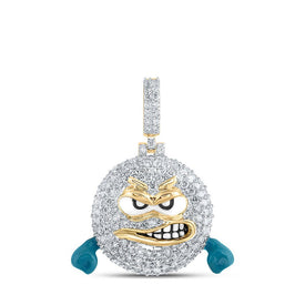 10kt Yellow Gold Men's Angry Rage Emoji Diamond Charm Pendant - 1 - 3/4 Cttw - Splendid Jewellery