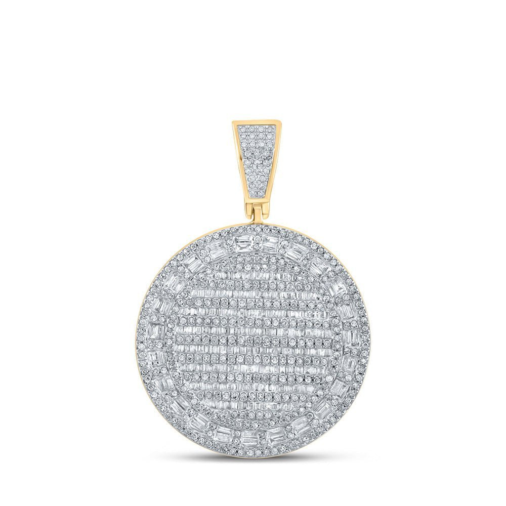 10kt Yellow Gold Men's Baguette and Round Diamond Circle Charm Pendant - 2 Cttw - Splendid Jewellery