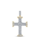 10kt Yellow Gold Men's Baguette and Round Diamond Cross Pendant - 1 - 7/8 Cttw - Splendid Jewellery