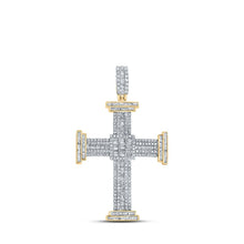 Load image into Gallery viewer, 10kt Yellow Gold Men's Baguette and Round Diamond Cross Pendant - 1 - 7/8 Cttw - Splendid Jewellery