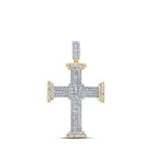 10kt Yellow Gold Men's Baguette and Round Diamond Cross Pendant - 1 - 7/8 Cttw - Splendid Jewellery