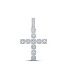10kt Yellow Gold Mens Baguette and Round Diamond Cross Pendant - 1 - 7/8 Cttw - Splendid Jewellery