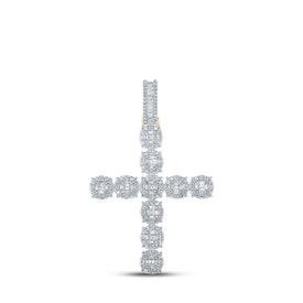 10kt Yellow Gold Mens Baguette and Round Diamond Cross Pendant - 1 - 7/8 Cttw - Splendid Jewellery
