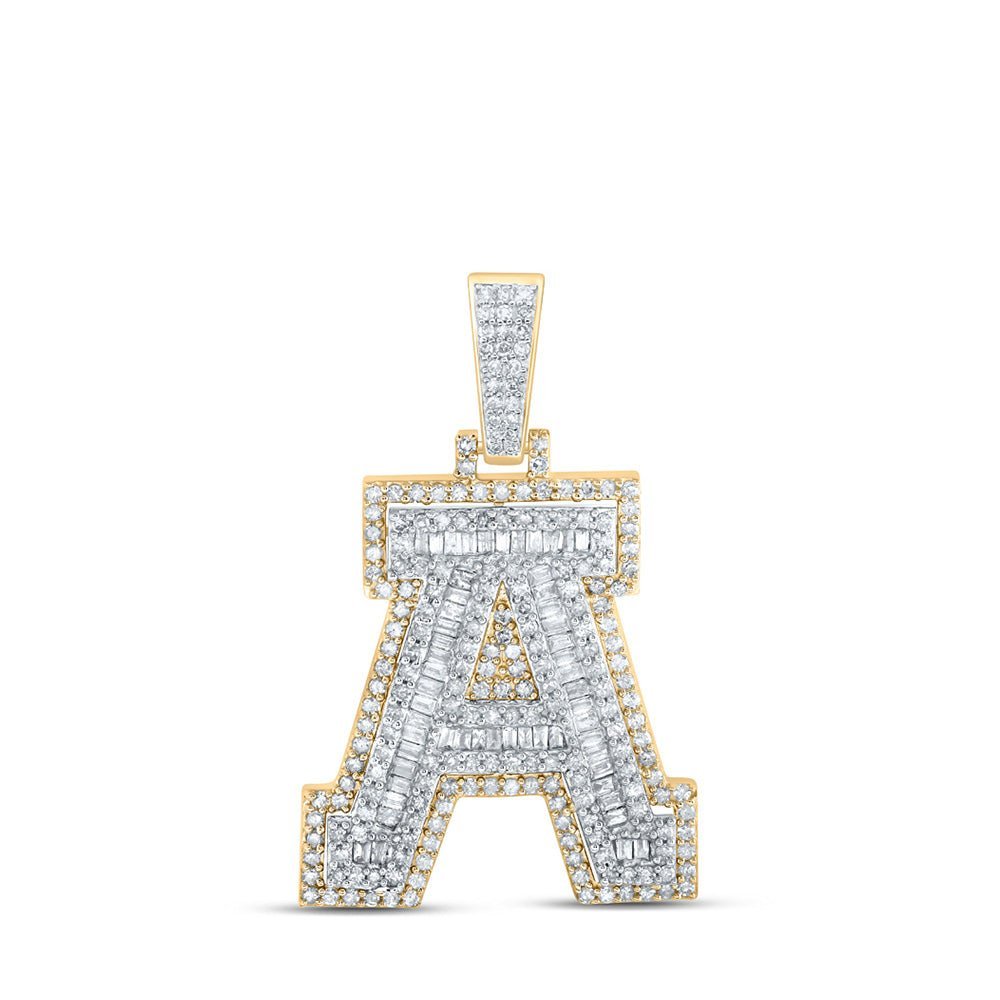 10kt Yellow Gold Men's Baguette Diamond A Initial Charm Pendant - 1 - 1/4 Cttw - Splendid Jewellery