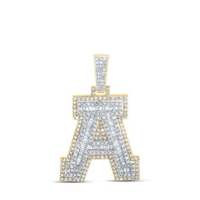 Load image into Gallery viewer, 10kt Yellow Gold Men's Baguette Diamond A Initial Charm Pendant - 1 - 1/4 Cttw - Splendid Jewellery
