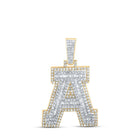 10kt Yellow Gold Men's Baguette Diamond A Initial Charm Pendant - 1 - 1/4 Cttw - Splendid Jewellery