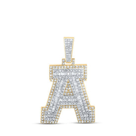 10kt Yellow Gold Men's Baguette Diamond A Initial Charm Pendant - 1 - 1/4 Cttw - Splendid Jewellery