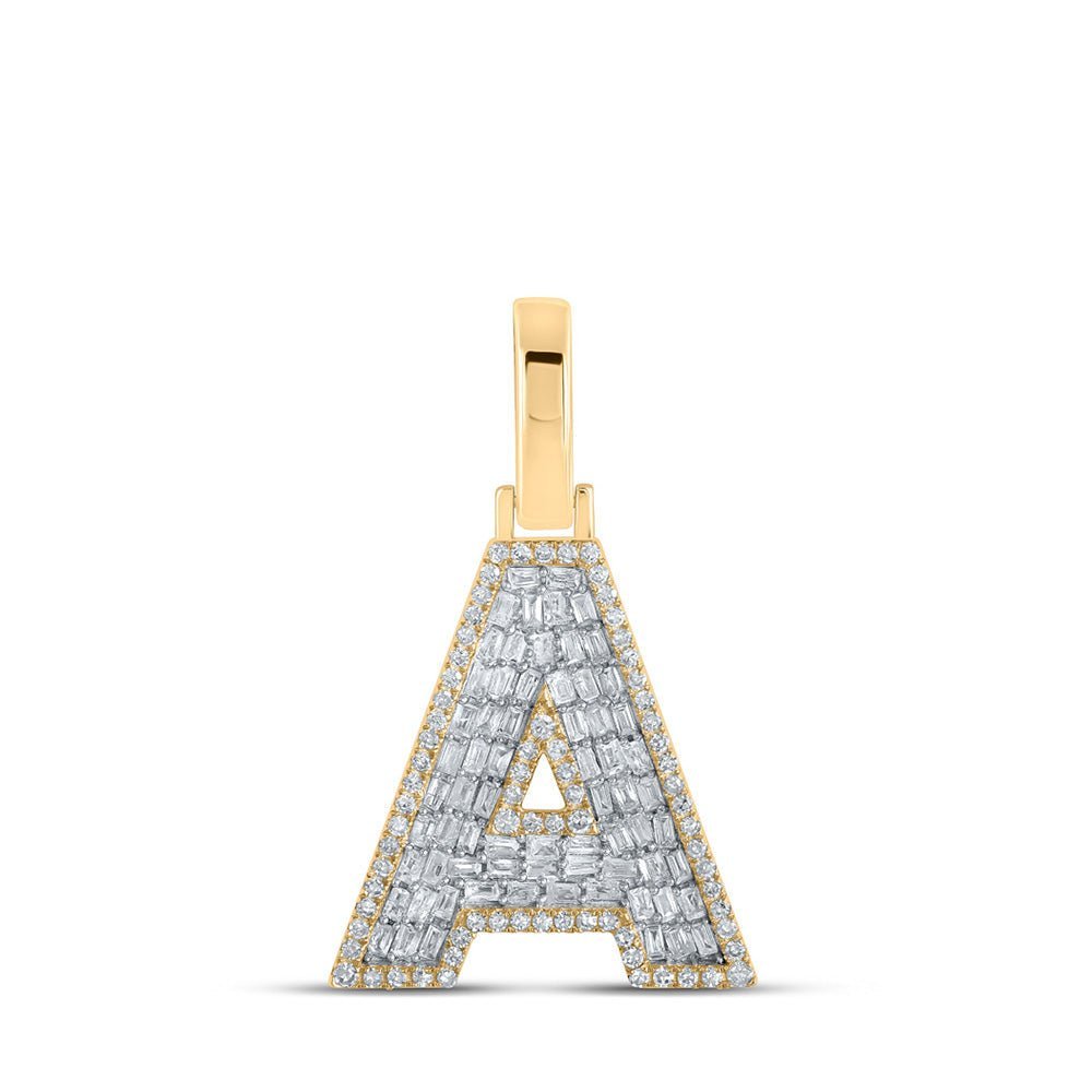 10kt Yellow Gold Mens Baguette Diamond A Initial Letter Charm Pendant 1/2 Cttw - Splendid Jewellery