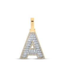 Load image into Gallery viewer, 10kt Yellow Gold Mens Baguette Diamond A Initial Letter Charm Pendant 1/2 Cttw - Splendid Jewellery