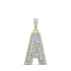 10kt Yellow Gold Men's Baguette Diamond A Initial Letter Charm Pendant - 2 - 5/8 Cttw - Splendid Jewellery