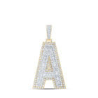 10kt Yellow Gold Men's Baguette Diamond A Initial Letter Charm Pendant - 4 - 7/8 Cttw - Splendid Jewellery