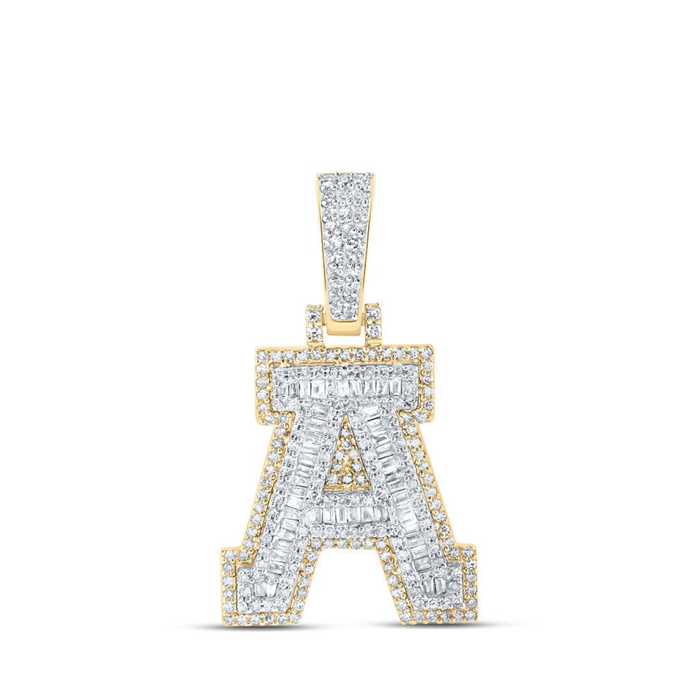 10kt Yellow Gold Mens Baguette Diamond A Initial Letter Charm Pendant - 5/8 Cttw - Splendid Jewellery