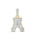 10kt Yellow Gold Mens Baguette Diamond A Initial Letter Charm Pendant - 5/8 Cttw - Splendid Jewellery