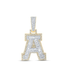 Load image into Gallery viewer, 10kt Yellow Gold Mens Baguette Diamond A Initial Letter Charm Pendant - 5/8 Cttw - Splendid Jewellery