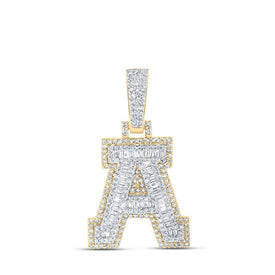 10kt Yellow Gold Mens Baguette Diamond A Initial Letter Charm Pendant - 5/8 Cttw - Splendid Jewellery