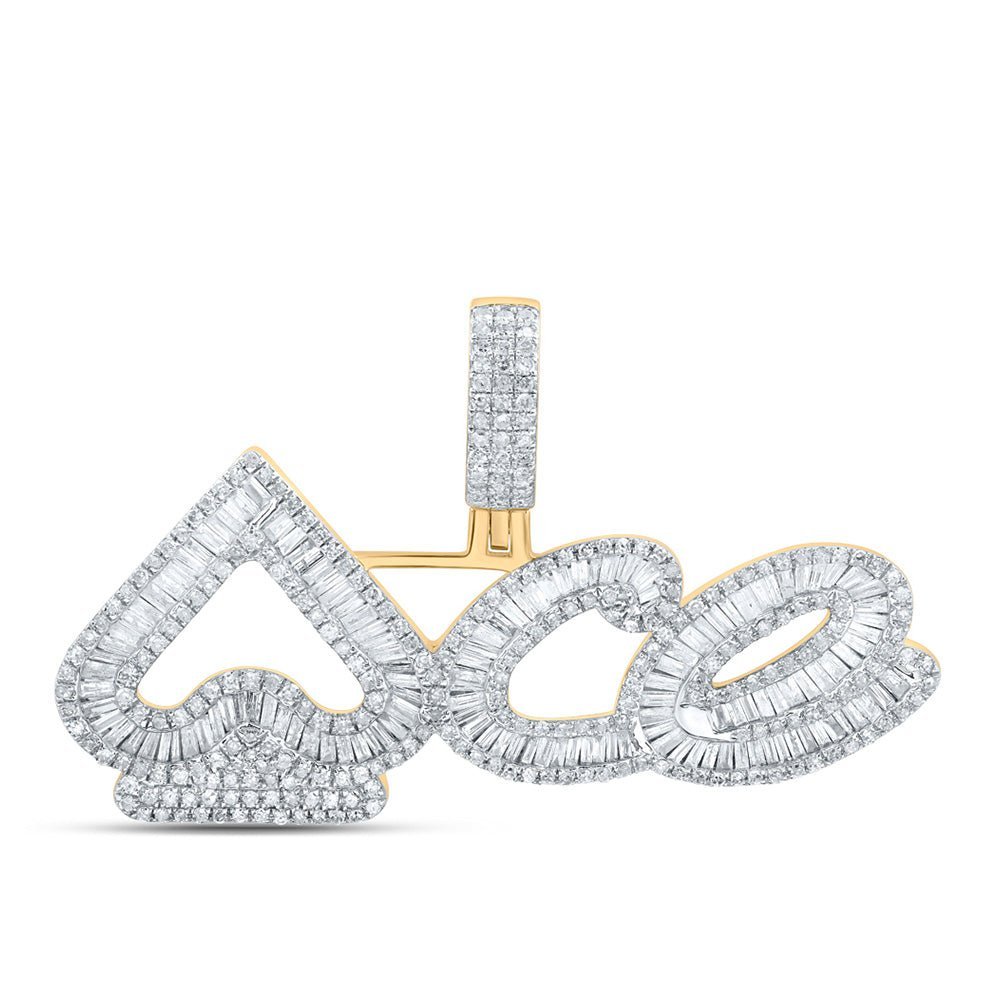 10kt Yellow Gold Men's Baguette Diamond ACE Spades Charm Pendant - 1 - 3/4 Cttw | Splendid Jewellery - Splendid Jewellery